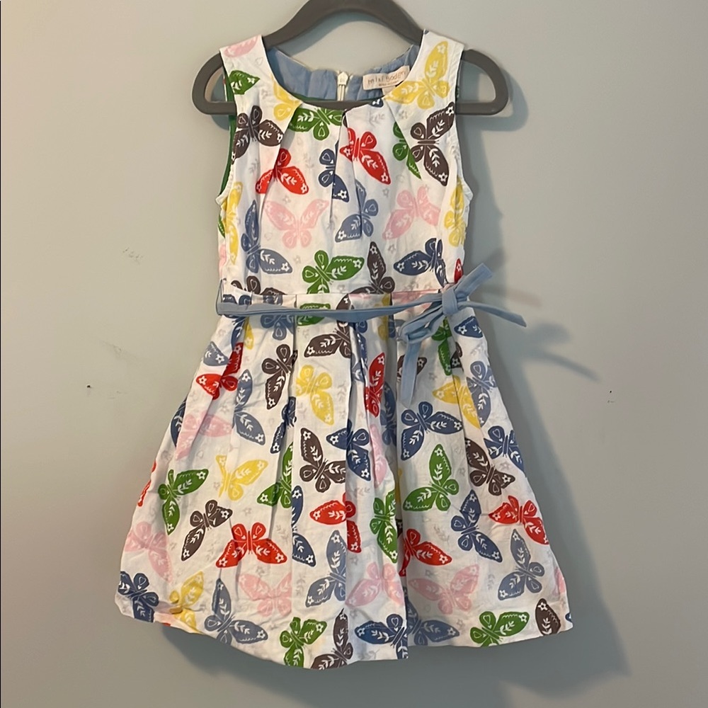 Mini Boden butterfly dress size: 3-4Y 55% Linen 45%  Cotton